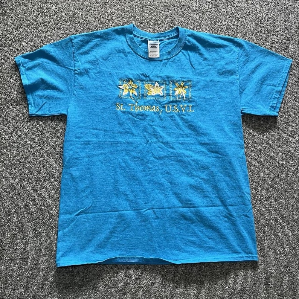 St. Thomas U.S.V.I Blue Embroidered T Shirt Size L